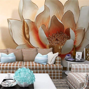 beibehang papel de parede Пользовательские большие обои 3D стерео с тиснением lotus TV диван фон настенная роспись обои для гостиной