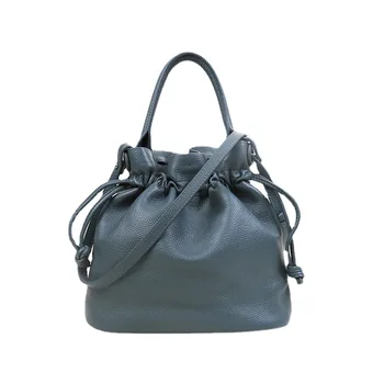 Классические кожаные сумки-ведра на шнуре для женщин, повседневные сумки через плечо от морщин, чистый цвет с текстурой камешка, кошелек