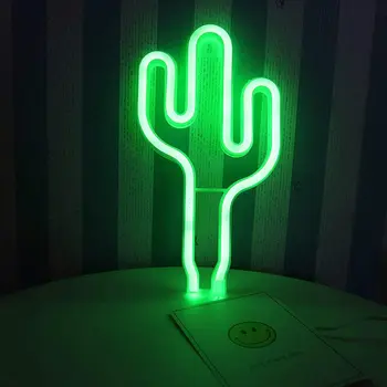 Светодиодная неоновая вывеска с зеленым кактусом, настенный декор, неоновые ночные лампы с USB или батарейками, Художественный декор, Настенное украшение, настольный светильник