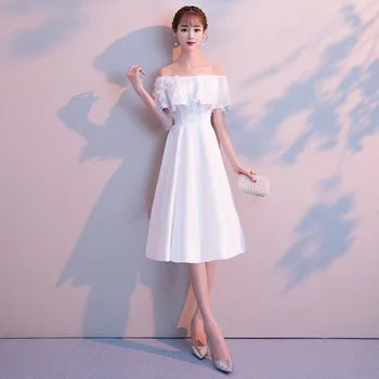 Вечернее платье на одно плечо, женское 2020 новое белое короткое платье, женское праздничное платье, летнее платье