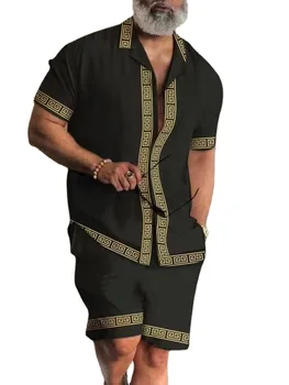 Летний Воротник поло y2k Shang с 3D Печатью, Повседневная Приталенная рубашка с коротким рукавом, Пляжный комплект, спортивный Костюм