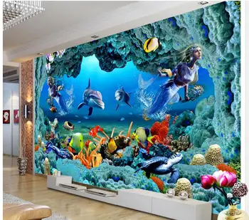 3d фотообои на заказ фреска на стену Русалка подводный туннель живопись домашний декор гостиная обои для стен 3 d