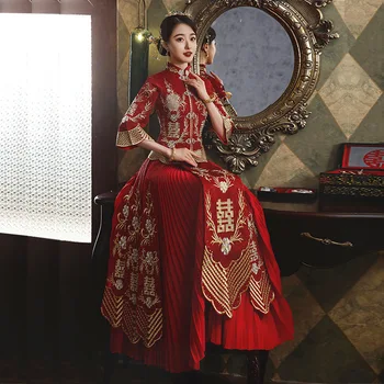 Традиционный Элегантный Воротник-стойка С Изысканной Вышивкой Свадебное Платье Для Пары Marry Cheongsam Свадебное платье