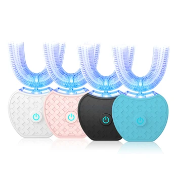 Новая Интеллектуальная автоматическая Звуковая электрическая Зубная щетка 360 Градусов, USB Перезаряжаемая ультразвуковая U-образная форма, 4 режима, таймер, синий свет