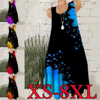Женское модное сексуальное повседневное новое платье без рукавов с принтом солнца XS-8XL