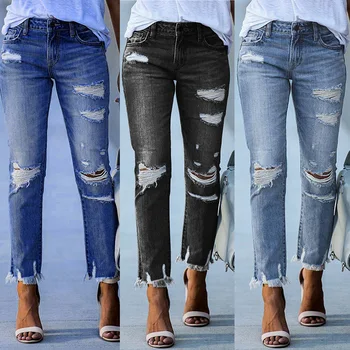EDLPE женские лоскутные джинсы с необработанным подолом, рваные джинсовые брюки бойфренда, джинсы Y2k для женщин