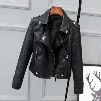 Весна Осень, женская короткая черная куртка из искусственной кожи в стиле готический панк, модная мотоциклетная кожаная куртка, повседневное дикое пальто, зимние пальто в готическом стиле