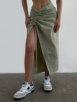 Тонкие плиссированные юбки с завязками, открытые Юбки для женщин, летняя корейская модная одежда, однотонная повседневная уличная одежда Y2k Hottie Ropa De Mujer