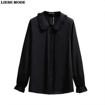 Женская Черная Белая блузка с длинным рукавом, Женские шифоновые блузки Оверсайз, Рубашки, Корейские модные топы, одежда 6XL