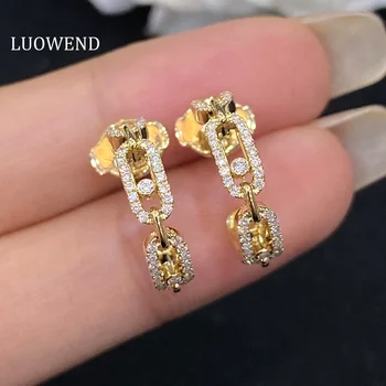 Серьги LUOWEND из белого или желтого золота 18 Карат, серьги-гвоздики с настоящими натуральными бриллиантами, блестящая цепочка, свадебная форма, отлично подходит для помолвки женщин