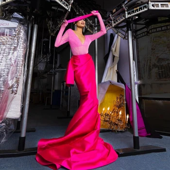 Современные женские юбки-русалки из тафты, Модная ярко-розовая атласная Длинная юбка для Выпускного Вечера, Сшитая на заказ Женская юбка для Вечеринки Знаменитостей