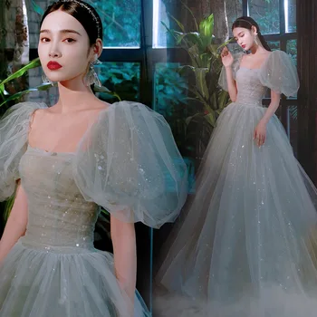 Газовая юбка Леди Принцессы с рукавами-пузырями, Костюм для Банкета, Свадебное платье Невесты, Темперамент, Элегантное Сказочное Платье