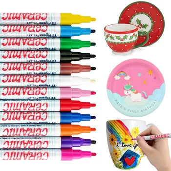 Набор керамических маркеров для раскрашивания 12 цветов, Раскрашенные Граффити, меняющие цвет, Специальная керамическая ручка 