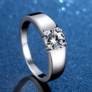 Кольцо с муассанитом D Color 1CT из стерлингового серебра 925 пробы, имитирующее обручальное кольцо с бриллиантом Классической круглой огранки с кольцом GRA
