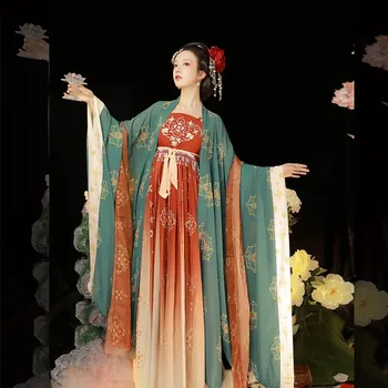 Китайская женская летняя юбка-чебурек с вышивкой Hanfu Tang, костюм с юбкой феи