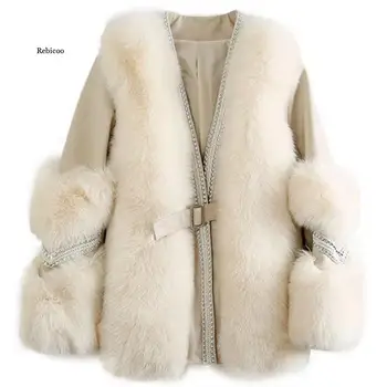 Зимняя женская высококачественная Новая шуба из искусственной лисы, Роскошная шуба с мехом, Свободное пальто, толстое теплое женское плюшевое пальто