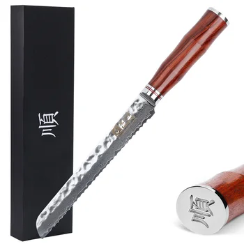 Хлебный нож Sunlong, 8-дюймовый слайсер Slamwich, японский VG10, кованый Дамаск, ручка из натурального розового дерева