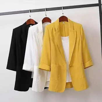 Весенне-летний Женский костюм Размера Плюс, куртка, корейская мода, рукава три четверти, верхнее пальто, Офисное Женское Свободное Изящество, Высокое качество