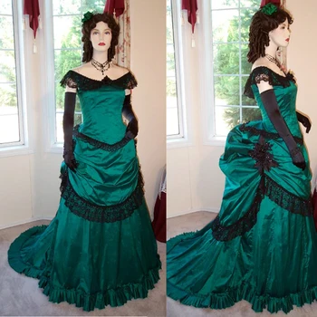 Викторианское зеленое платье в стиле Гренн, зеленое платье в стиле вампира, готическое платье королевы, модное платье 19 века, Викторианское готическое свадебное платье