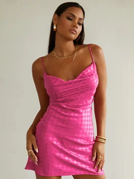 HOUZHOU Y2k Сексуальное Облегающее Розовое платье-комбинация с открытой спиной и открытыми плечами, Мини-Короткие Платья С запахом, Вечерние Летние Наряды 2023, Новинка Для женщин