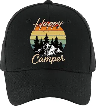Бейсболка Happy Camper Fun Винтажная Регулируемая Хлопковая кепка Подарок для папы, мамы, мужа, жены на день кемпинга, Черный, один размер