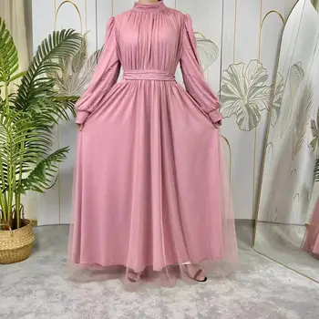 Розовая женская скромная мусульманская одежда, модные бусины, исламское платье Макси с длинным рукавом