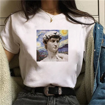 2021 Женская футболка 90-х годов Ulzzang Harajuku с графическим Забавным белым рисунком, футболка с принтом Дэвида, Повседневная Женская футболка с круглым вырезом