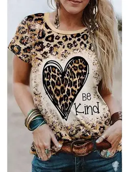 Женские летние топы 2023, Новый тренд, модная футболка с леопардовым принтом, короткими рукавами и круглым вырезом, Женская