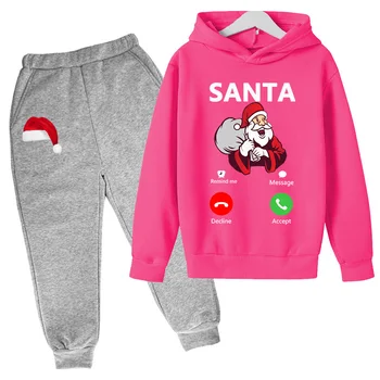 Детская Одежда Санта-Клауса из 2 предметов, Рождественский подарок, Костюм с капюшоном для мальчиков и Девочек, Брюки, Детский Комплект спортивной одежды с капюшоном, многоцветный Комплект от 4 до 14 Лет