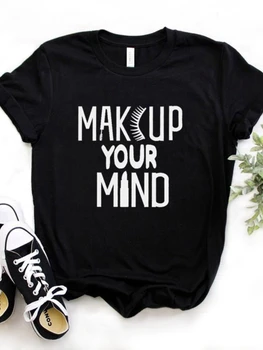 Женская футболка Makeup Your Mind, Футболка с принтом ресниц, Женская Свободная Футболка с коротким рукавом и Круглым вырезом, Женская Повседневная футболка, Топы