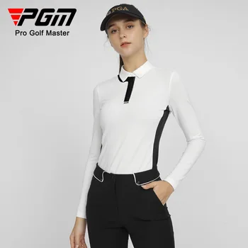 Женская футболка для гольфа PGM с длинным рукавом, осенне-зимняя спортивная ткань, контрастный цвет, тонкий дизайн, одежда для гольфа для женщин