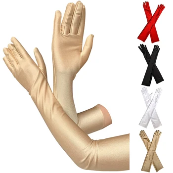 1 Пара гладких женских вечерних вечерних перчаток из эластичного спандекса, длинные перчатки, летняя защита от ультрафиолета, тонкие перчатки для этикета
