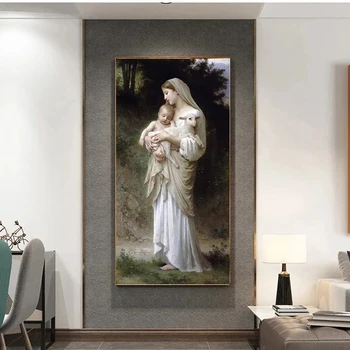 Портрет младенца Иисуса и Девы Марии на холсте Абстрактные плакаты и принты Настенное искусство для гостиной Cuadro Home Decoration