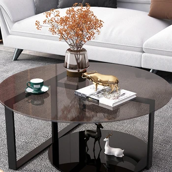 Чайный столик простой круглый из закаленного стекла в современном скандинавском стиле, маленький семейный столик в креативной гостиной, светлый роскошный чайный столик