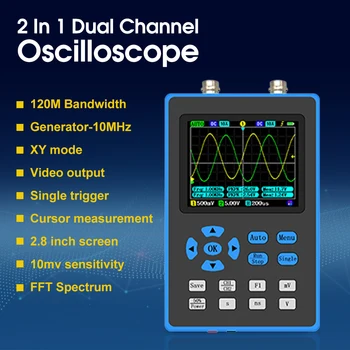 DSO2512G 2,8 Дюймовый ручной цифровой осциллограф с полосой пропускания 120 М Двухканальный генератор сигналов Осциллографа XYmode