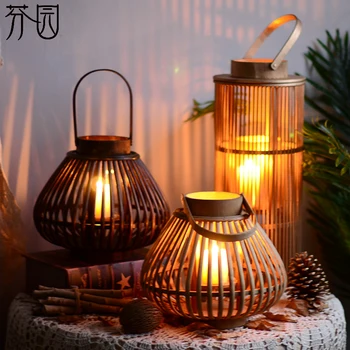Подсвечник в китайском стиле, центральный фонарь, Бамбук, Гостиная, сад, Эстетическая подставка для свечей, украшения для дома