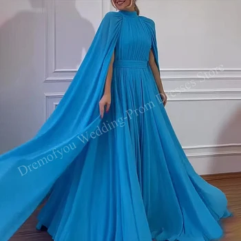 Элегантное Длинное Вечернее Платье для арабских женщин Дубая с высоким вырезом Длиной до пола Трапециевидной Формы для вечеринки, Торжественных мероприятий, Свадебных гостей 2023