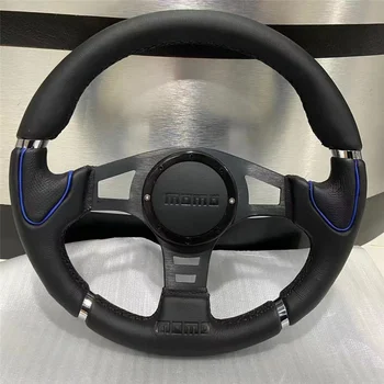 Для MOMO Wheel 14-Дюймовый Черный кожаный руль Currency Racing, сшитый вручную нитками Volante Esportivo, Натуральная кожа в стиле ретро
