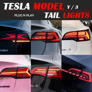 Автомобильный Аксессуар Полностью светодиодные задние фонари для Tesla Модель 3 Модель Y 2017-2022 Модифицированные задние фонари в сборе Dynamic DRL