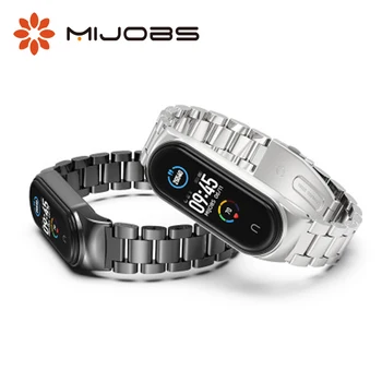 Браслет с ремешком из нержавеющей стали Mijobs для Mi Band 7, металлический браслет с тремя бусинами CS, часы с NFC, глобальная версия
