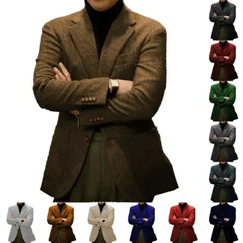 Официальный мужской блейзер, Твидовый пиджак в елочку, Смокинг, Винтажное шерстяное свадебное пальто для мужчин