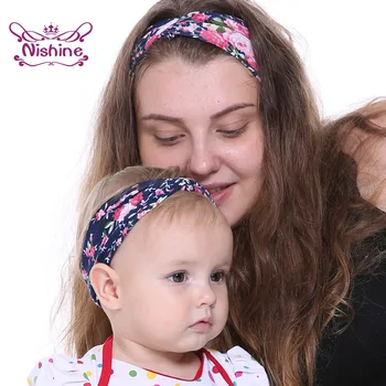 Модная повязка на голову для мамы и ребенка Nishine с перекрестным узлом, красочный цветочный узор, Вязаная Хлопковая эластичная лента для волос, украшение для вечеринки