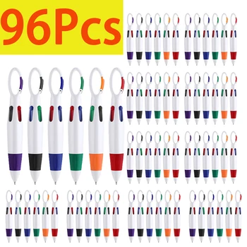 96 шт. выдвижных ручек-челноков с карабином, шариковые ручки 4-в-1, разноцветные ручки с брелком-пряжкой сверху