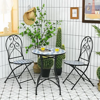 Комплект мебели для патио-бистро из 3 предметов с мозаичным дизайном, Повседневный журнальный столик, Столы для общения, Мебель для гостиной