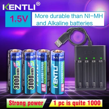4шт полимерных литий-ионных аккумуляторов KENTLI AA 1,5 В 3000 МВтч + 4 слота USB-зарядного устройства для литий-ионных аккумуляторов