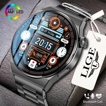 LIGE Новые смарт-часы Мужские AMOLED 390*390 HD Экран, всегда отображающий время, Фитнес-браслет Bluetooth вызов, Умные часы из нержавеющей Стали