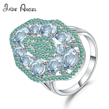 Нефритовый Ангел Персонализированное кольцо с натуральным Небесно-голубым топазом, Модное кольцо из стерлингового серебра 925 пробы, Эффектное кольцо для женщин, роскошные ювелирные изделия ручной работы