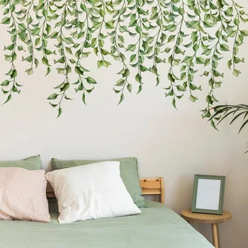 3шт Зеленые наклейки на стену с листьями растений и виноградной лозой, гостиная, Спальня, Кабинет, Столовая, Фоновая стена, декоративные наклейки на стену Ms8457
