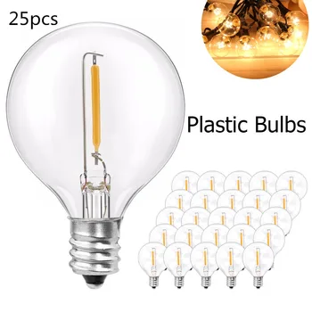 25шт G40 3V/220V E12 Сменные Лампочки С Винтовым Основанием Пластиковые Глобусы Лампы для Струнного Освещения Внутреннего Наружного Декора Теплый Белый