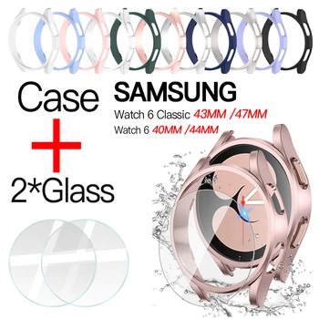 Стекло + Чехол для Samsung Galaxy Watch 6 Classic 43 мм 47 мм Чехол для ПК Бампер Протектор Экрана для Часов 6 40 мм 44 мм Закаленное Стекло